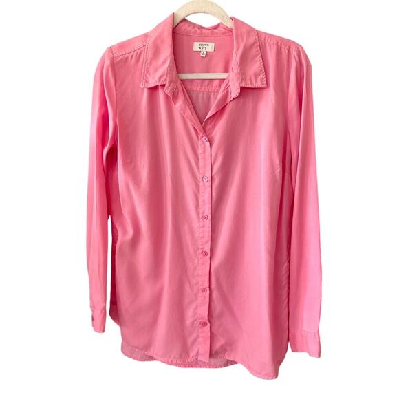 Crown & Ivy Womens Button Down Top Small Petal Pink 100% Tencel Vacation Preppy - Picture 1 of 8